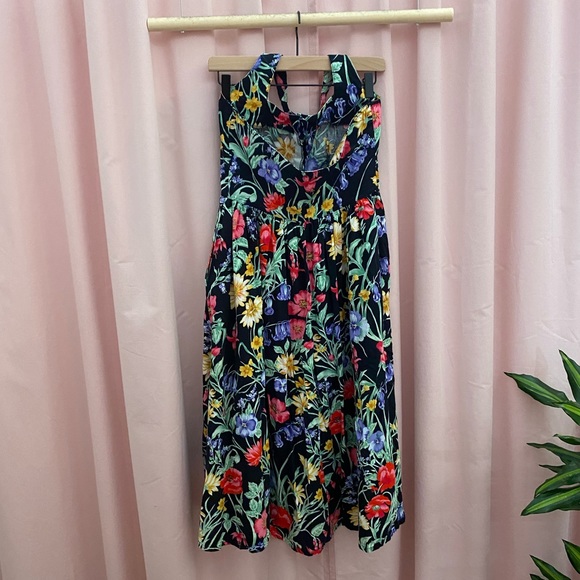 Vintage 80s 90s Floral Halter Midi Dress 6 - Picture 15 of 16